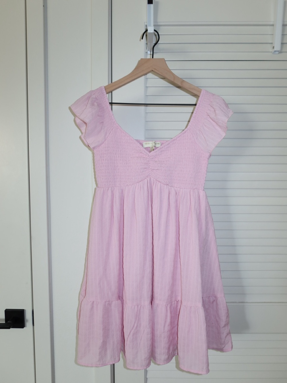 Light Pink Smocked Flutter-Sleeve Dress